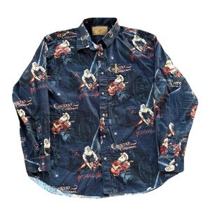 Men’s North River Country Christmas Shirt XL Rockin Santa Blues Guitar Nashville